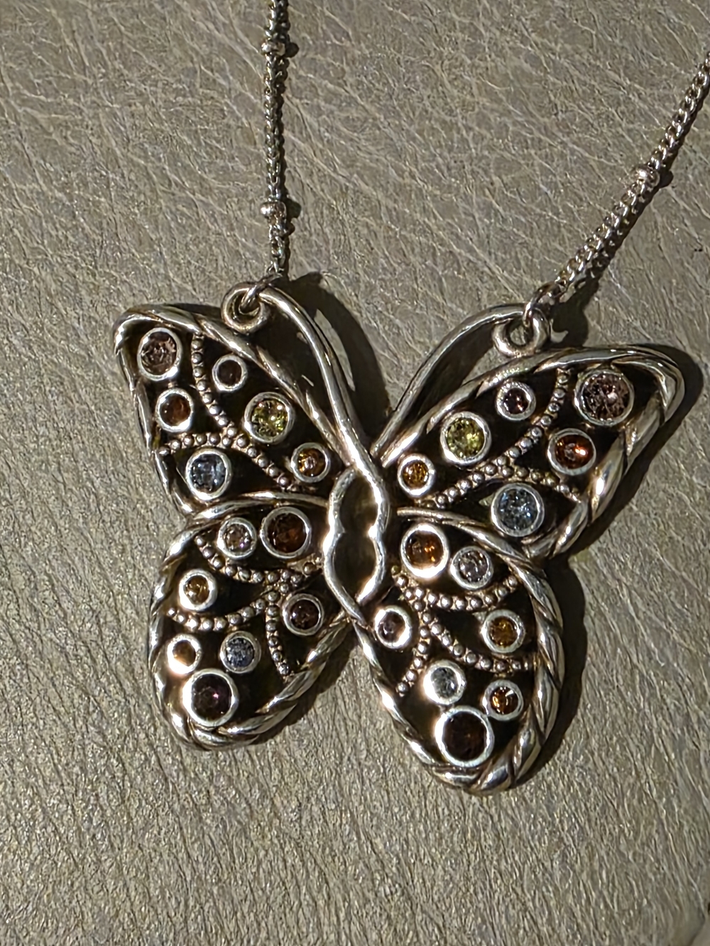 BRIGHTON COLORFUL MULTICOLOR HALO GEMS BUTTERFLY SILVER NECKLACE NEW$78